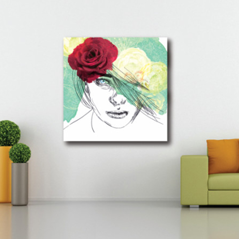 Πίνακας σε καμβά με Διάστημα με Γυναίκα με λουλούδια